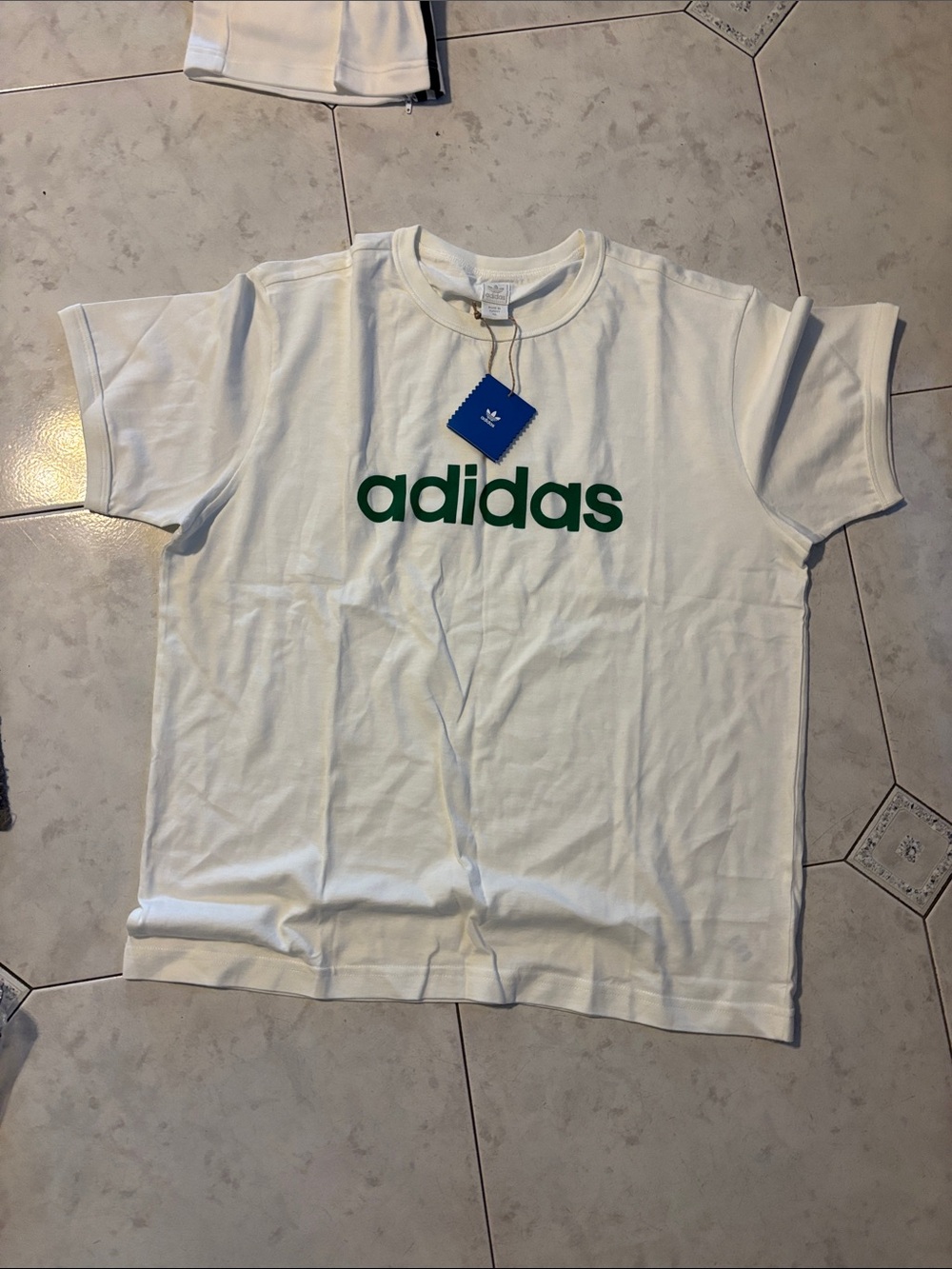 adidas White Short-Sleeve Tee with Green Logo - Kids